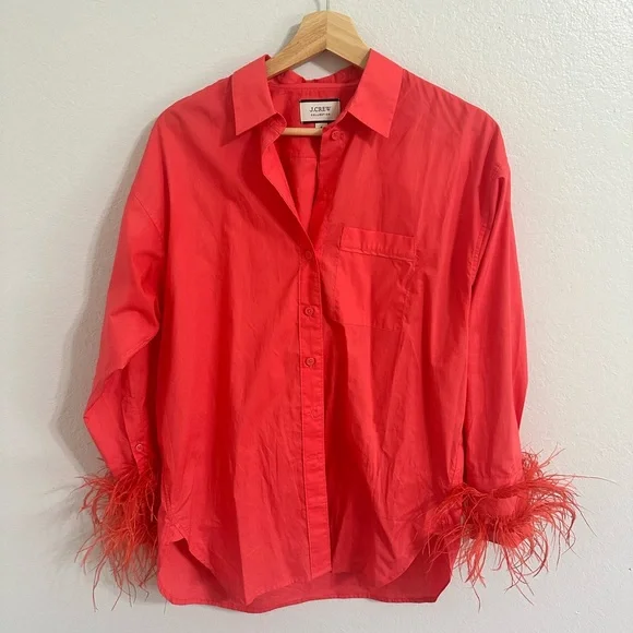 Coral J. Crew Collections Feather Button Down - Picture 1 of 7